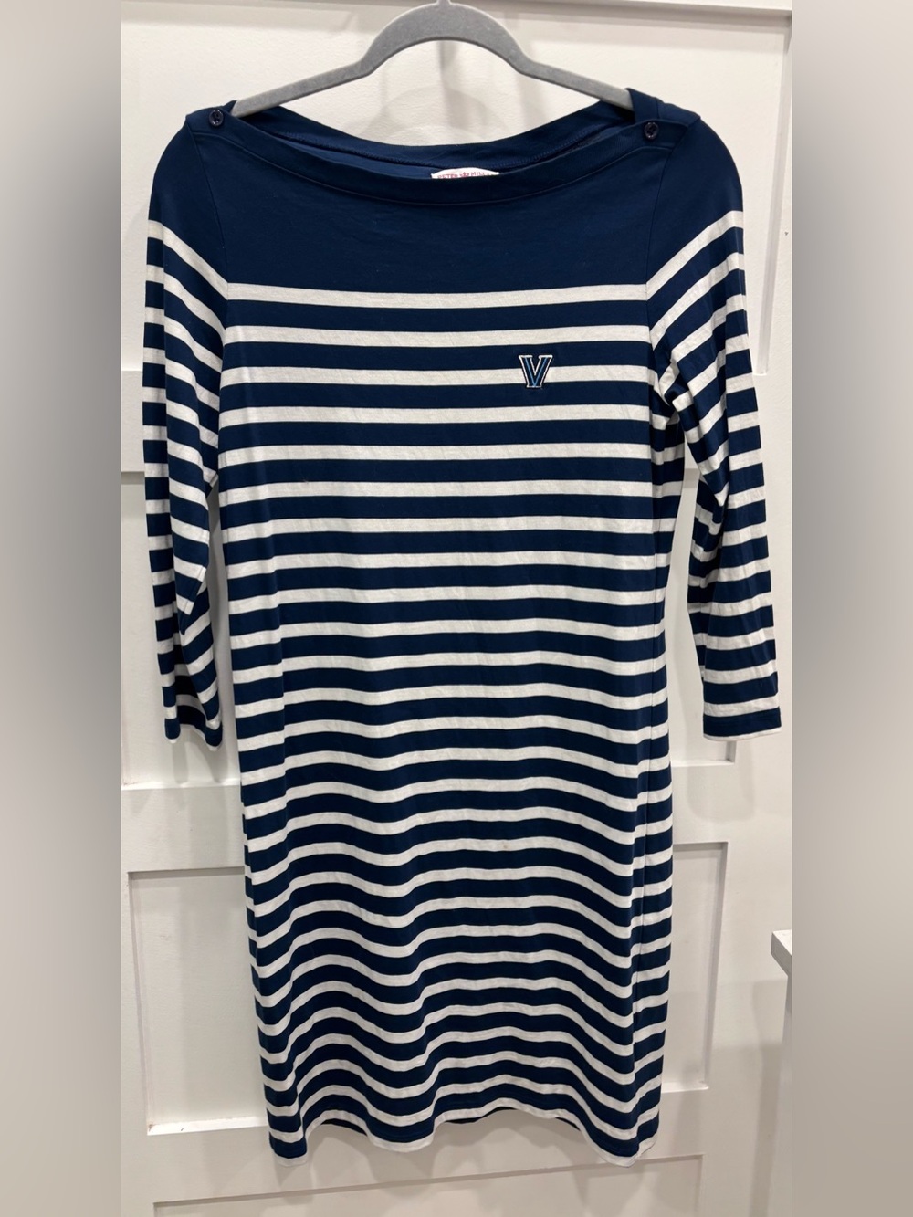 Peter Millar Villanova Emblem Navy and White Striped Long Sleeve Boatneck Dress